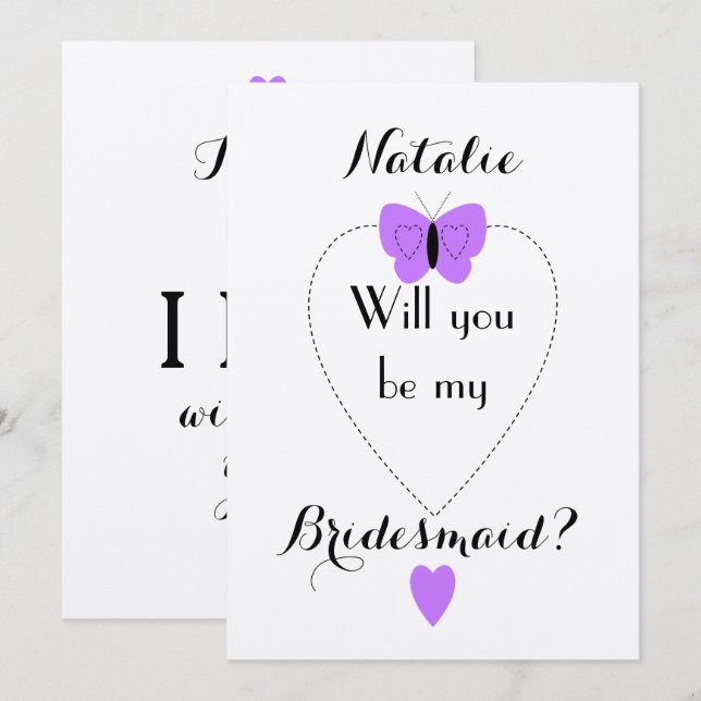 Personalized purple Will you be my Bridesmaid Invitation (Front/Back)