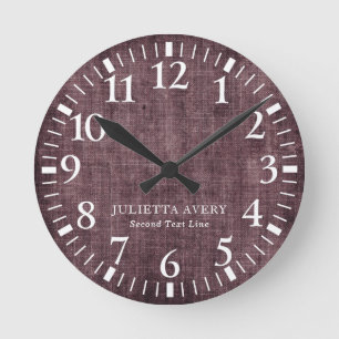 Personalized Purple Wine Linen Texture Round Clock