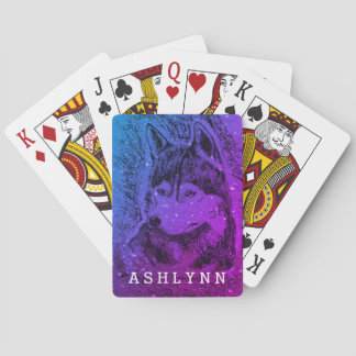 Personalized Purple Wolf Poker Cards