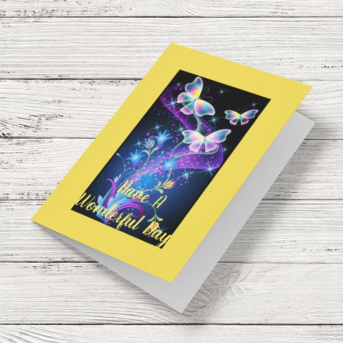 Personalized Purple Yellow Blue Sparkle Butterfly Card