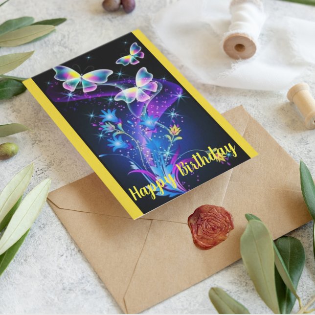Personalized Purple Yellow Blue Sparkle Butterfly Postcard (Creator Uploaded)