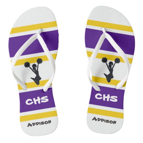 Personalized Purple  Yellow Cheer Flip Flops