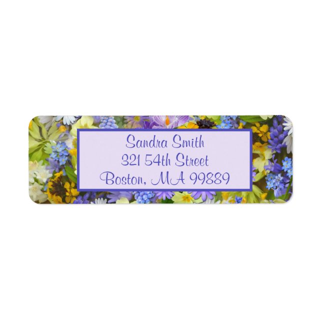 Personalized Purple Yellow Country Garden Flowers  Label (Front)