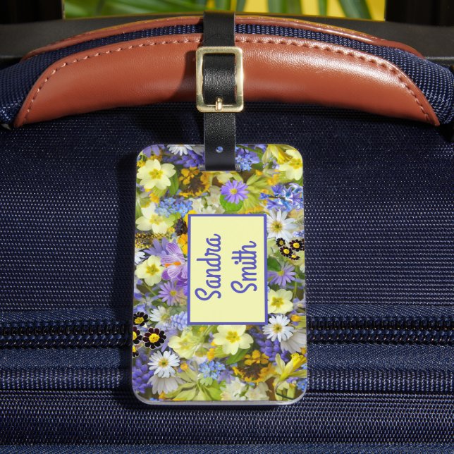 Personalized Purple Yellow Country Garden Flowers  Luggage Tag (Front Insitu 2)