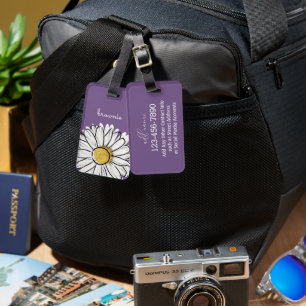 Personalized Purple & Yellow Daisy Luggage Tag