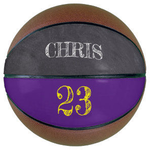 Personalized Purple Yellow Gold Number etching Basketball