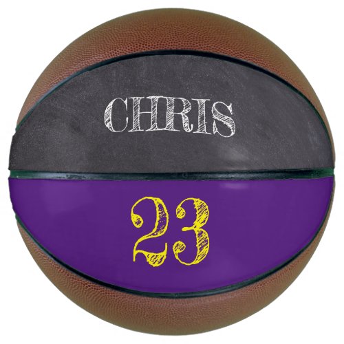 Personalized Purple Yellow Gold Number etching Basketball