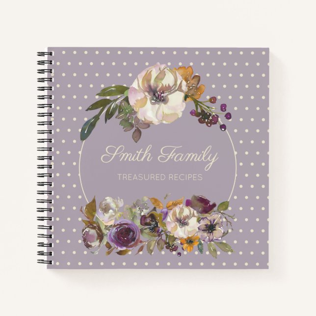 Personalized Purple Yellow Ivory Floral Recipe Notebook (Front)