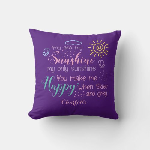 Personalized Purple You Are My Sunshine Throw Pillow