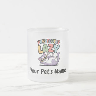 Personalized Purrfectly Lazy Cat Custom Pet Name C Frosted Glass Coffee Mug