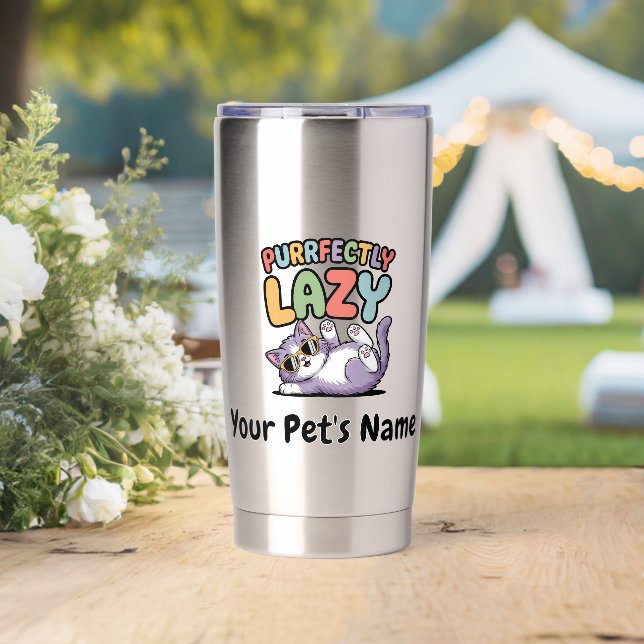 Personalized Purrfectly Lazy Cat Custom Pet Name C Insulated Tumbler (Wedding (Rotated))