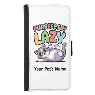 Personalized Purrfectly Lazy Cat Custom Pet Name C Samsung Galaxy S5 Wallet Case