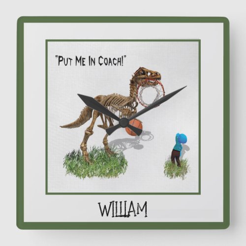 Personalized Put Me in Coach Dinosaur Art Square Square Wall Clock