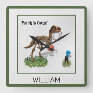 Personalized "Put Me in Coach" Dinosaur Art Square Wall Clock