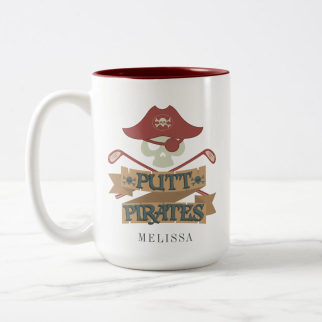 Personalized Putt Pirates Golfing Hobby Two-Tone Coffee Mug (Left)