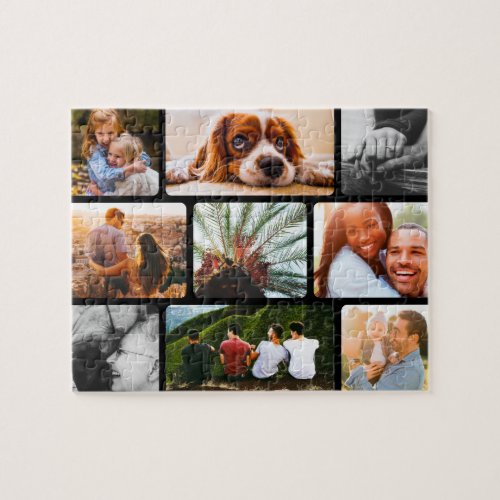Personalized Puzzle 9 Photo Collage in Black Frame
