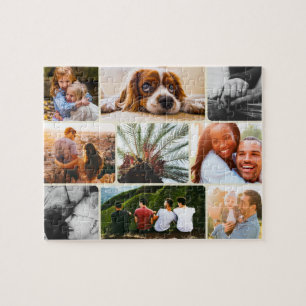Personalized Puzzle 9 Photo Collage in Tan Frame