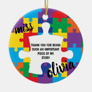 Personalized Puzzle Autism Teacher Ceramic Ornament