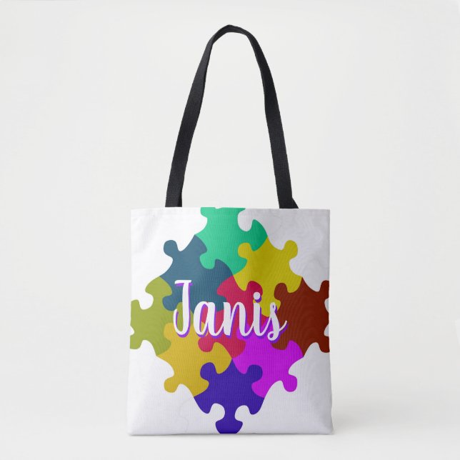 Personalized Puzzle Pieces Tote Bag (Front)