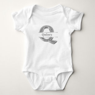 Personalized Q Initial Silver Monogram Your Name Baby Bodysuit