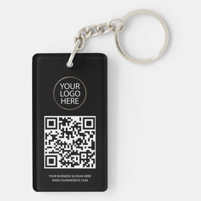 Personalized QR Code Business Card Your Logo Black Keychain (Back)