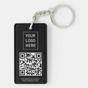 Personalized QR Code Business Card Your Logo Black Keychain