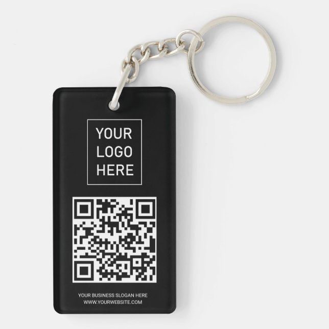 Personalized QR Code Business Card Your Logo Black Keychain (Back)