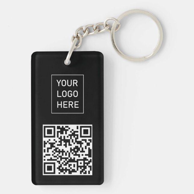 Personalized QR Code Business Card Your Logo Black Keychain (Back)