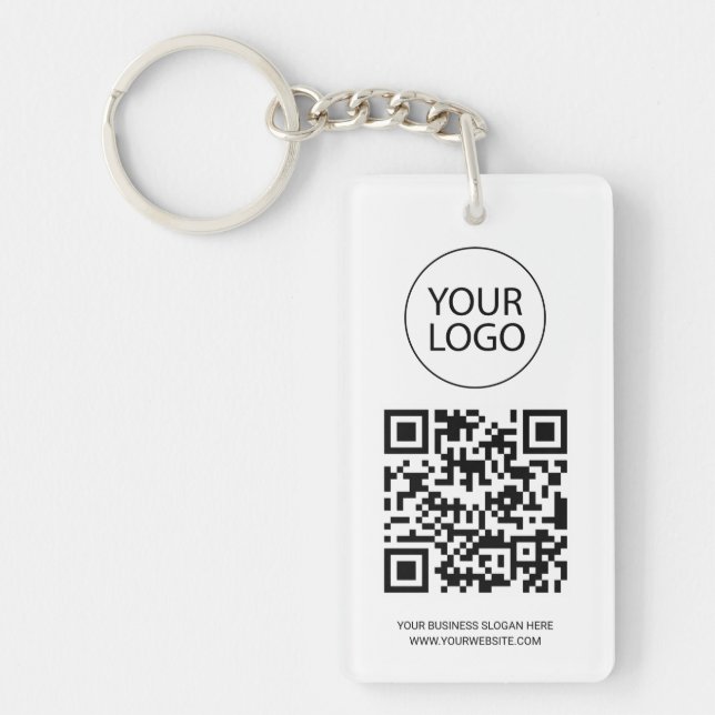 Personalized QR Code Business Card Your Logo white Keychain (Front)