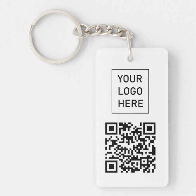 Personalized QR Code Business Card Your Logo white Keychain (Front)