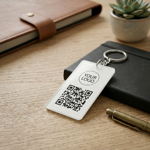Personalized QR Code Business Card Your Logo white Keychain