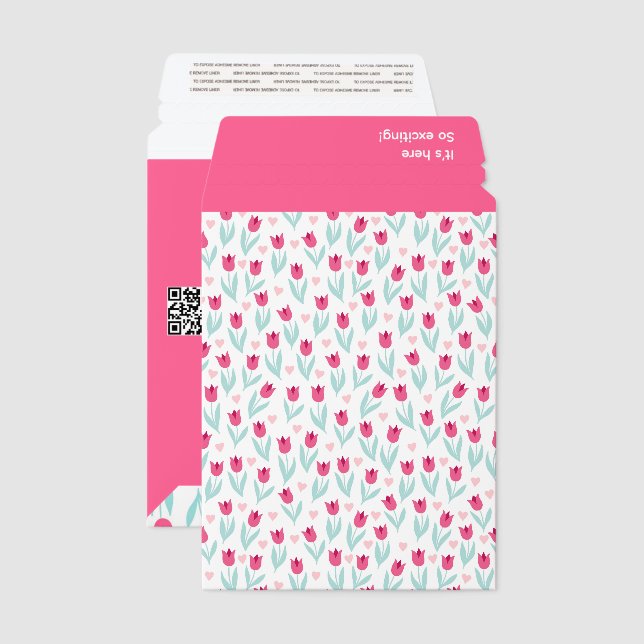 Personalized QR code Business Pink Tulip Pattern Envelope Mailers (Front & Back)