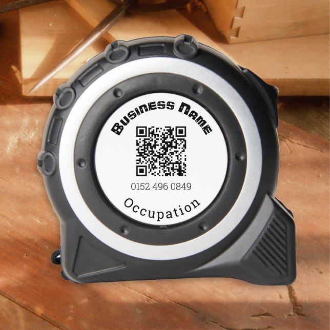 Personalized QR Code Business Work Trade Template Tape Measure (A personalized, modern tape measure, with QR code, business name, occupation, and phone number)