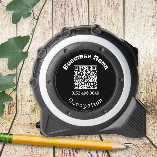 Personalized QR Code Business Work Trade Template Tape Measure (A tape measure to personalize with name or business name, occupation, telephone and QR code)