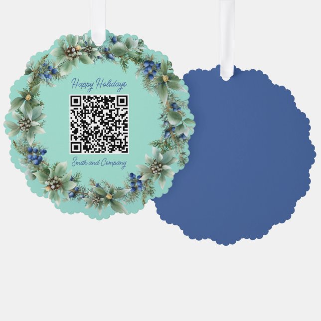Personalized QR Code Custom URL Happy Holidays Ornament Card (Front/Back)