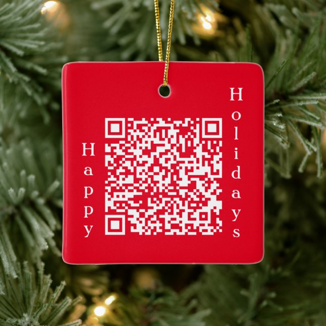 Personalized QR Code Happy Holidays Custom Text Ceramic Ornament (Tree)
