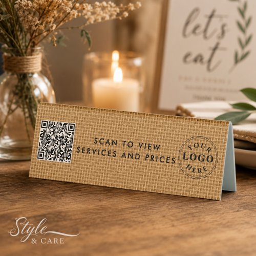Personalized QR Code Logo Natural Burlap Pattern Table Tent