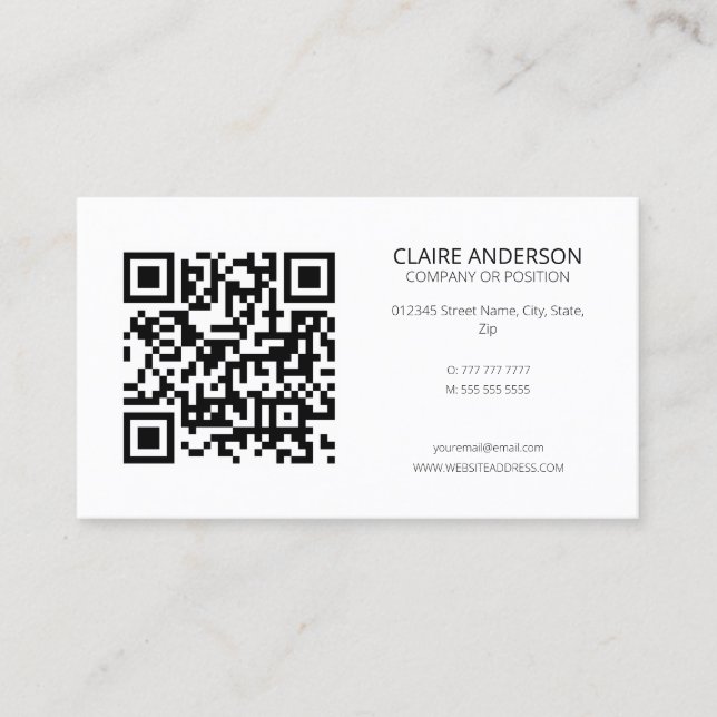 Personalized QR Code Modern White Custom Logo Business Card (Front)
