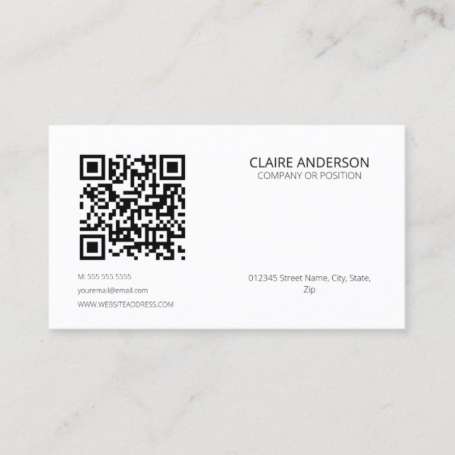 Personalized QR Code Modern White Custom Logo  Business Card (Front)