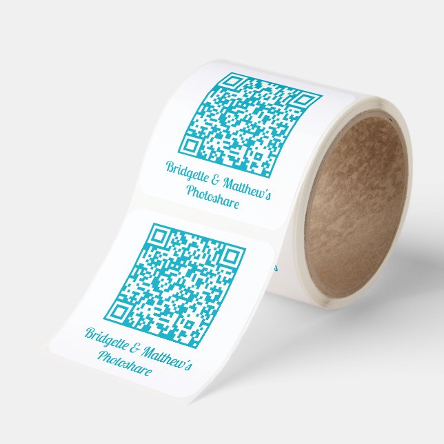 Personalized QR Code Wedding Photo Share Website Square Sticker (Roll)