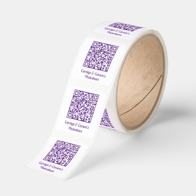 Personalized QR Code Wedding Photo Share Website Square Sticker (Roll)