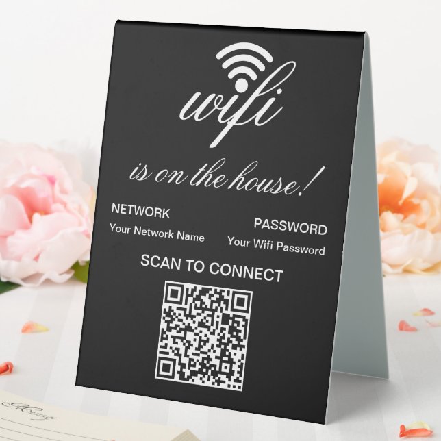 Personalized QR Code Wifi Internet Scan to Connect Table Tent (In SItu (Wedding))