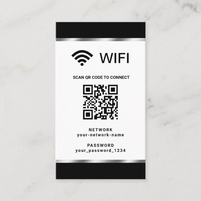 Personalized QR Code Wifi Network and Password Business Card (Front)
