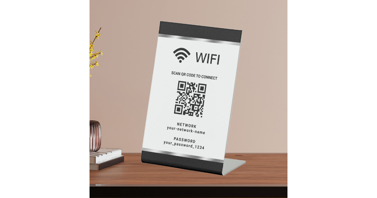 Personalized QR Code Wifi Network and Password Pedestal Sign | Zazzle
