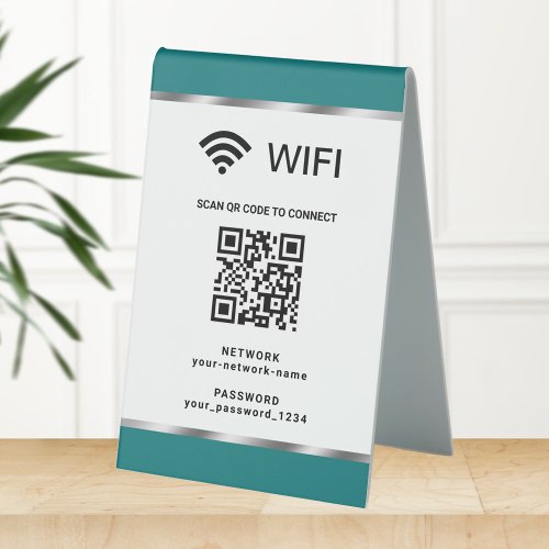 Personalized QR Code Wifi Network and Password Table Tent Sign