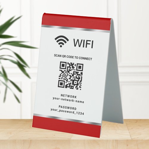Personalized QR Code Wifi Network and Password Table Tent Sign
