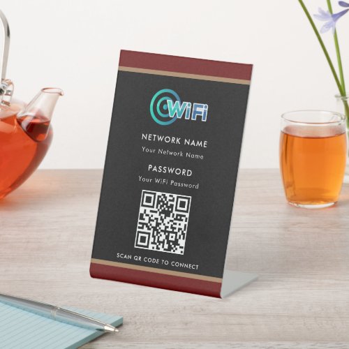Personalized QR Code Wifi Network Password Black  Pedestal Sign