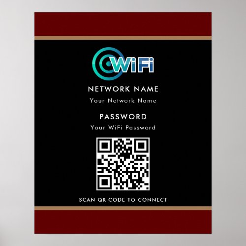 Personalized QR Code Wifi Network Password Black Poster