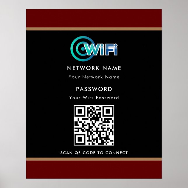 Personalized QR Code Wifi Network Password Black Poster (Front)