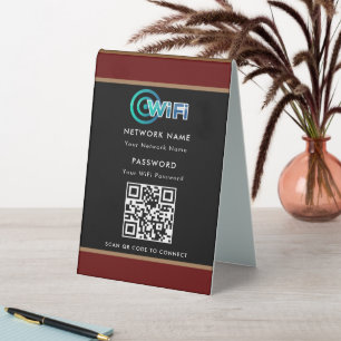 Personalized QR Code Wifi Network Password Black Table Tent